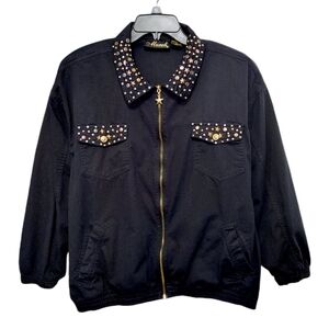 Vintage Mureli Black Studded Full Zip Shoulder Pad Bomber Jacket Women's Size 1X